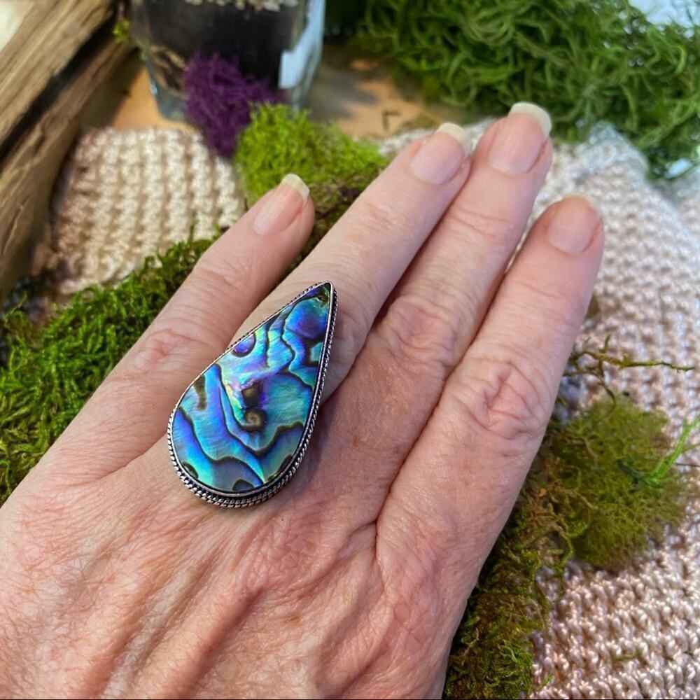 Abalone shell silver antique design ring size 7.5